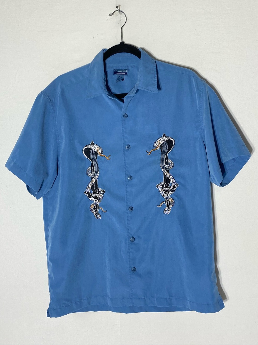 Vintage 90s Y2K Bluenotes Short Sleeve Button Up Shirt W Embroidered Snakes S